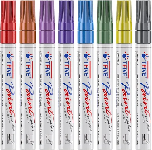 TFIVE Marcadores metálicos de pintura – 8 colores a base de aceite de pintura permanente, impermeables, no tóxicos, marcadores metálicos de punta