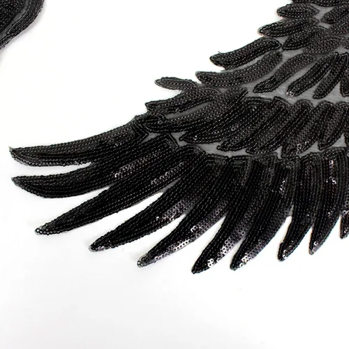 Miniatura 5 de Sun Kea 1 par de lentejuelas alas de ángel motivo DIY bordado termo-en parche apliques decoración negro