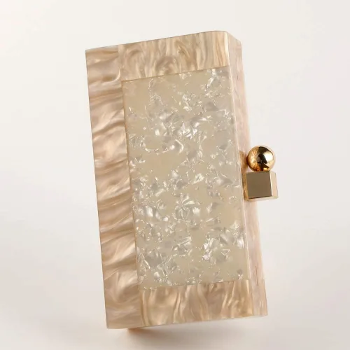 Miniatura 6 de Bolso de mano de acrílico para mujer, bolso de mano de mármol con purpurina para boda, cóctel, fiesta, baile de graduación, Beige, 7.8"x4.1"x1.8