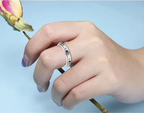 Miniatura 28 de 925 Sterling Silver Spinner Fidget Ring for Women: Musical Note Viking Rune Heartbeat Anxiety Stress Relieving Rotatable Ring Faith Hope Love
