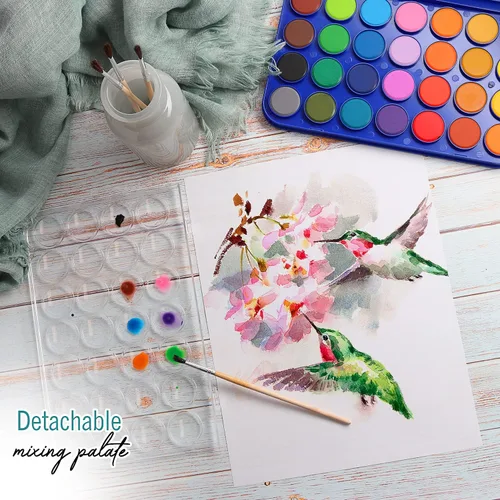 Miniatura 4 de Juego de pintura de acuarela, 28 colores de pintura de acuarela lavable, incluye paleta de acuarela y 1 pincel. Gran acuarela para niños