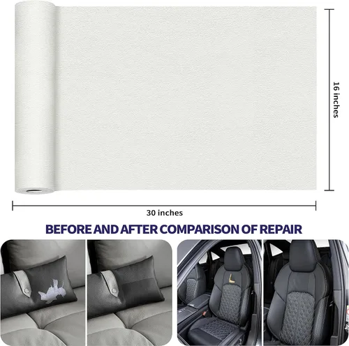 Miniatura 3 de Kit de cinta de parche de reparación de cuero, autoadhesiva para muebles, sofá, asientos de automóvil, silla de oficina, kit de reparación de Blanco