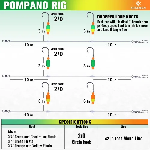 Miniatura 4 de Aparejos Pompano para Pesca de Surf en Agua Salada con Gancho de Doble Círculo y Espacio Amplio - Juego de 6 Accesorios de Pesca de Surf Paquete