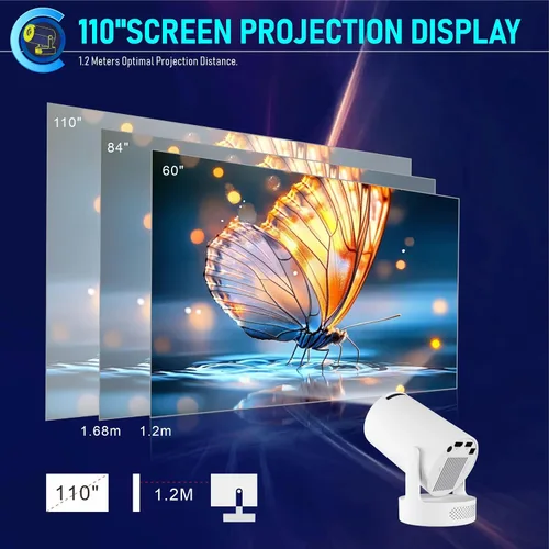 Miniatura 4 de Mini proyector, HY300Ultra proyector portátil con WiFi 6 y Bluetooth 5.4, soporte 4K, altavoz base sonora de 5 W, Android 11.0, rotación de 180°