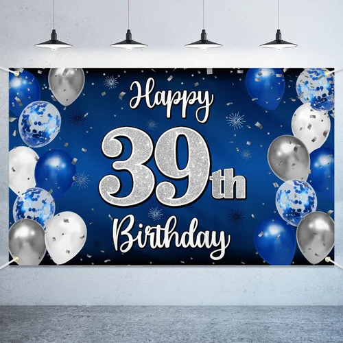 Miniatura 53 de Decoraciones de Feliz 11º Cumpleaños, Globo Azul y Plateado Grande Pancarta de Fondo de Cumpleaños, Brindemos por Once Años Suministros de Fiesta