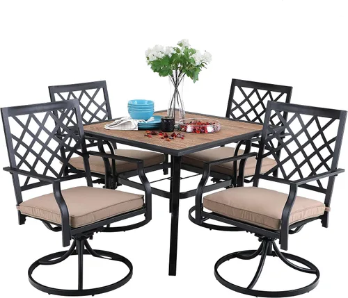 Miniatura 8 de PHI VILLA Juego de 2 sillas de comedor giratorias para exteriores, muebles de patio, mecedoras con cojín, soporta 300 libras para jardín y patio