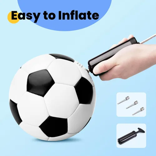 Miniatura 5 de INPODAK Balón de fútbol para niños pequeños, tamaño 3, pelotas clásicas en blanco y negro para niños de 2 a 8 años con bomba, bolsa de malla y caja