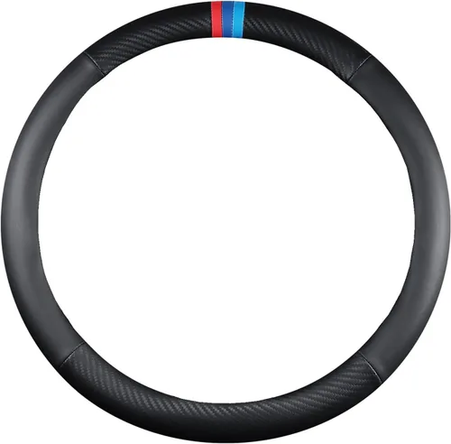 Funda de volante de fibra de carbono para automóvil, cuero deportivo, antideslizante, universal, volante de 15 pulgadas