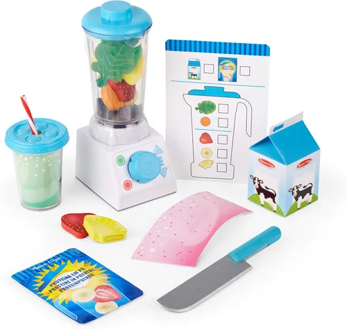 Melissa & Doug Juego de batidora para hacer batidos, ayuda a desarrollar habilidades sociales y de motora, 24 piezas, 10.5 pulgadas de alto x 425