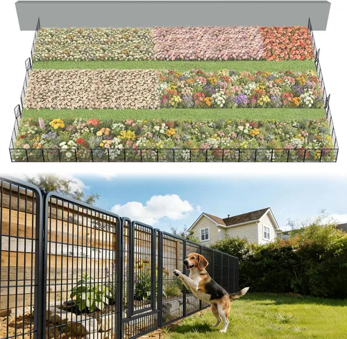 Miniatura 40 de FXW - Valla de jardín metálica y resistente para exteriores, barrera para perros y conejos, fácil instalación, negro, 32 pulgadas de alto x 4.5 pies
