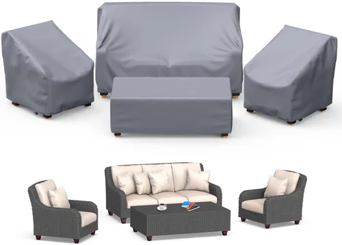 Miniatura 8 de Mrrihand Fundas para muebles de patio, 4 piezas, funda impermeable para muebles de exterior, incluye funda para sofá exterior, 2 fundas para sillas