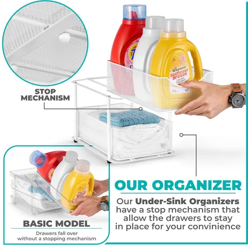 Miniatura 4 de Sorbus Organizadores y almacenamiento de baño de 2 niveles para debajo del fregadero, cajones deslizantes de malla de acero fuerte para un mejor