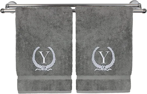 Miniatura 187 de Toalla de mano con monograma, regalo personalizado, 16 x 30 pulgadas, diseño de corona dorada bordada con letra blanca en toalla negra, extra