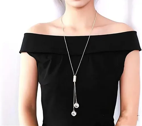 Miniatura 2 de Cathercing - Collar de cadena ajustable, larga y elegante con dije de diamantes de imitación, joyería única para mujeres y niñas, Plateado