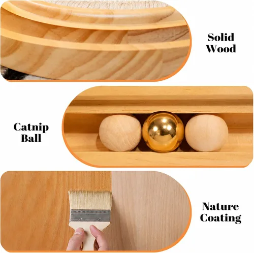 Miniatura 5 de CHEERHOME PETS Juguete rascador de sisal para gatos con pista de bolas, juguete interactivo de madera para gatos de interior, almohadilla