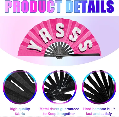 Miniatura 3 de Amyhill Paquete de 2 ventiladores plegables grandes de 13 pulgadas para baile de línea, grandes fanáticos rave, festivales, fanáticos chinos
