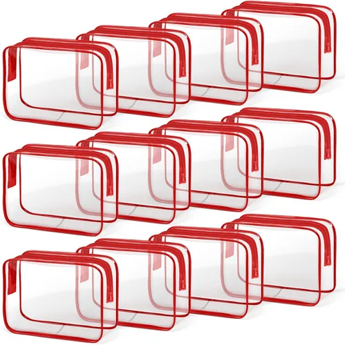 Miniatura 26 de TISRATOK 12 piezas Bolsa de maquillaje transparente para mujeres con cremallera, estuche de aseo aprobado por la TSA, bolsa de cosméticos a granel