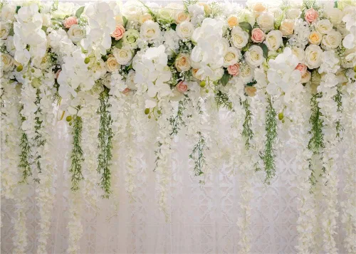 Miniatura 7 de YQ - Telón de fondo floral de rosa blanca de 7 x 5 pies para fotografía de despedida de soltera, boda, flores, decoración de pared, fondo de fotos