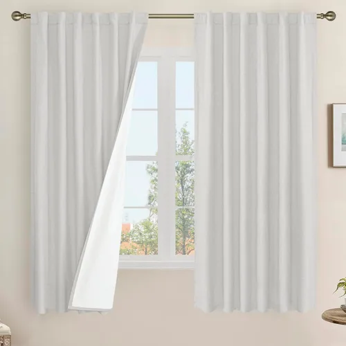 Miniatura 84 de LAMIT Cortinas de lino natural 100 % opacas para ventana, para dormitorio, 45 pulgadas, cortinas térmicas con textura de lino estilo granja