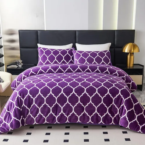 Miniatura 7 de Juego de edredón de tamaño King morado, juego de edredón de forro polar Sherpa tamaño King para invierno, mullido, suave, mullido, reversible