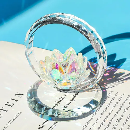 Miniatura 3 de LONGWIN Figura de cesta de flores de loto de cristal, decoración de arte coleccionable, decoración artística de Feng Shui, adornos decorativos