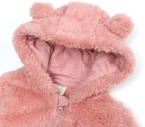 Miniatura 3 de TAOHONG Enterizo para recién nacidos, trajes de nieve con orejas de oso para bebé, forro polar con cremallera, overol cálido para exteriores