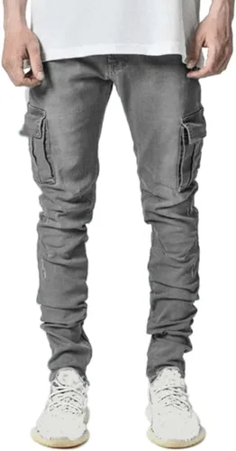 Miniatura 2 de HUNGSON Pantalones de mezclilla elásticos ajustados para hombre, jeans ajustados rasgados para hombre, pantalones de pierna recta desgastados