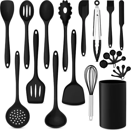 Miniatura 15 de E-far Juego de 10 utensilios de cocina de silicona, juego de utensilios de cocina resistentes al calor para utensilios de cocina antiadherentes