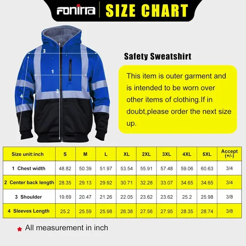 Miniatura 7 de FONIRRA - Sudadera con capucha de alta visibilidad para hombres, con forro polar, seguridad ANSI clase 3, chaqueta de trabajo con parte inferior Azul
