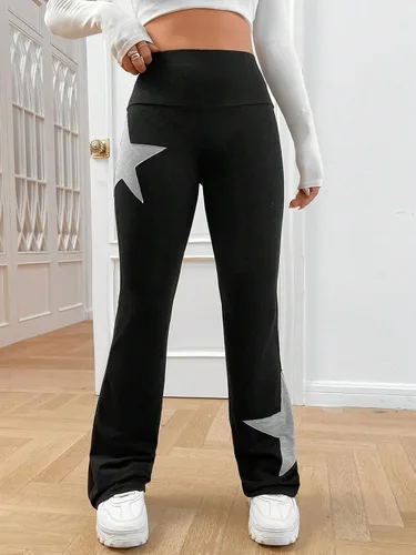 Miniatura 5 de COZYEASE Pantalones largos con estampado de estrellas y cintura elástica para mujer, pantalones largos con estampado geométrico