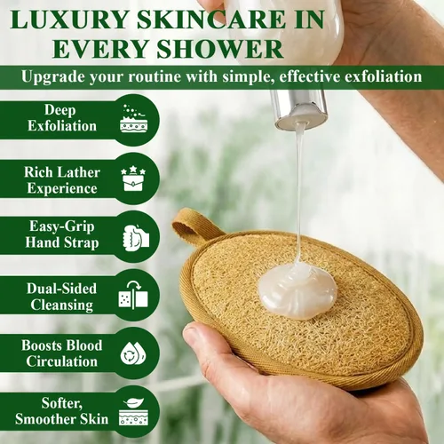 Miniatura 4 de Exfoliante corporal natural de lufa (paquete de 2) – Hecho de lufa egipcia, esponja de baño suave para hombres y mujeres – Almohadilla suave