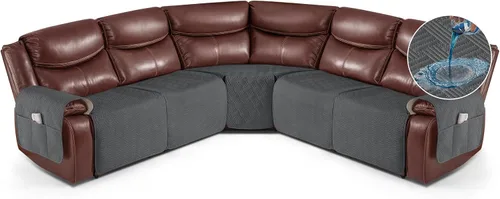 Miniatura 16 de KinCam Fundas impermeables para sofá modular reclinable, fundas de sofá reclinable de gran tamaño para sofá en forma de L, funda de sofá Chocolate