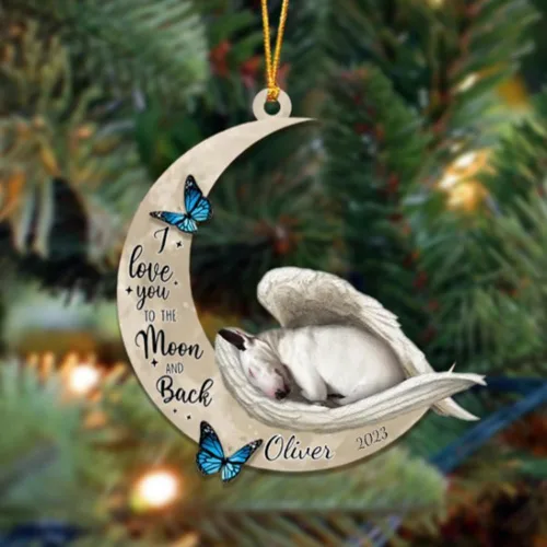 Miniatura 9 de Adorno colgante personalizado de ángel durmiendo en la luna, perro sabueso afgano, nombre personalizado, acrílico impreso en 2D plano – cumpleaños