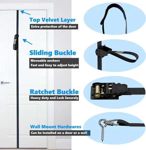 Miniatura 4 de FITKIT Correas de anclaje deslizantes para puertas y paredes con múltiples puntos móviles para bandas de resistencia, accesorio de entrenamiento