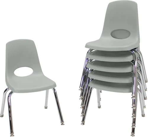 Miniatura 20 de FDP 16" Silla apilable escolar, silla de estudiante apilable con patas de acero cromado y ruedas; para aprendizaje en casa o en el aula - Gris claro