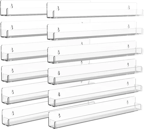 Miniatura 7 de Estante acrílico para especias de montaje en pared, estantes flotantes transparentes de 15 pulgadas, estantería colgante invisible para niños