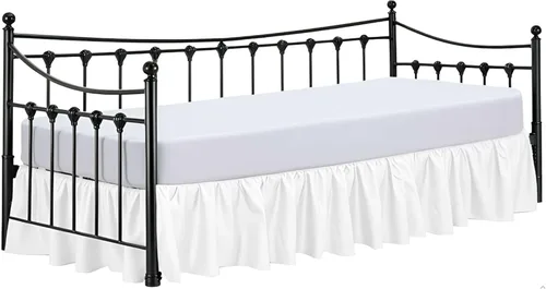 Miniatura 26 de Ready To Rest Falda para cama nido individual de 12 pulgadas de caída, faldas de cama estilo plisado para camas nido, esquinas divididas con Blanco