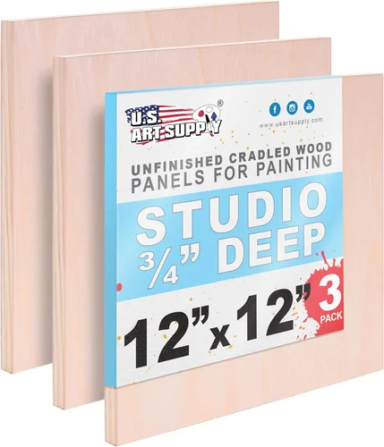 Miniatura 11 de U.S. Art Supply Paneles de madera acunados sin terminar para pintar, paquete de 5 tableros de lona de madera de abedul de estudio de 3/4 pulgadas