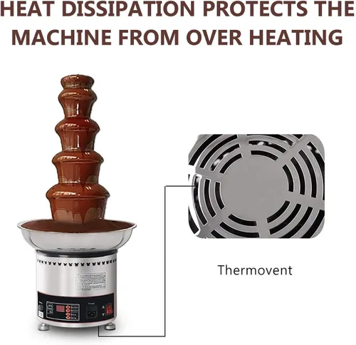 Miniatura 6 de Máquina de fuente de chocolate de 5 niveles, máquina eléctrica grande para fondue de chocolate, acero inoxidable, ideal para dulces, frutas, nueces
