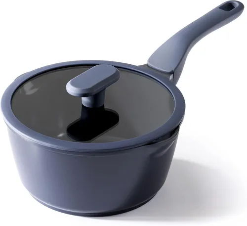 Miniatura 11 de PRICUSIS Cacerola antiadherente de cerámica con tapa, olla no tóxica de 1.3 cuartos de galón con boquillas de vertido, totalmente revestida, 100%
