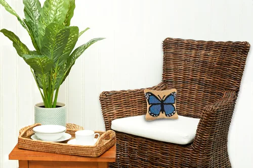 Miniatura 4 de C&F Home Almohada pequeña pequeña con gancho de mariposa azul amarilla de 8 x 8 pulgadas, versátil primavera, verano, mariposas monarca