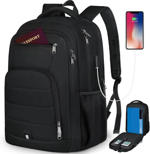 Miniatura 9 de RAINSMORE Mochila para laptop de 17 pulgadas, mochila de viaje grande para mujer, mochila impermeable para computadora, trabajo, universidad, bolsa