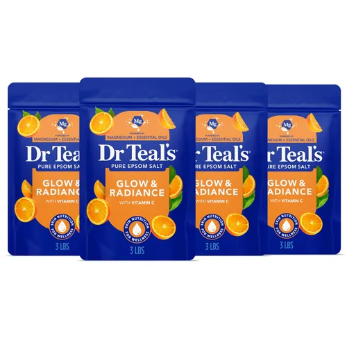 Dr Teal's Sal de Epsom - Remojo, brillo y resplandor con vitamina C y aceites esenciales cítricos, 3 libras (paquete de 4)