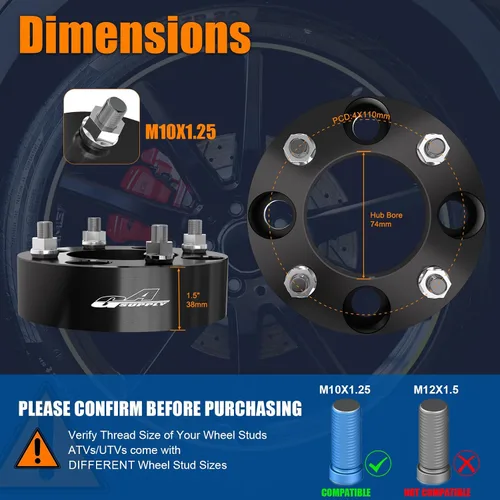 Miniatura 2 de GAsupply Espaciadores de rueda ATV 4x110 de 1.5 pulgadas, adaptadores espaciadores de rueda de 1.5 pulgadas y 1.496 in, orificio del cubo de 2.913