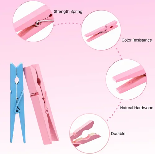 Miniatura 10 de Pinzas para ropa, Pinzas para ropa de colores 50 piezas 2.9" Madera natural de abedul, agarre fuerte, pinzas para ropa coloridas, pinzas para ropa