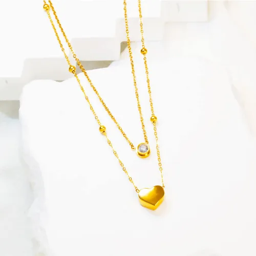 Miniatura 9 de Paquete de 2 collares con dije de corazón de circonita cúbica de titanio para mujeres, adolescentes y niñas, de acero inoxidable, cadena de capa