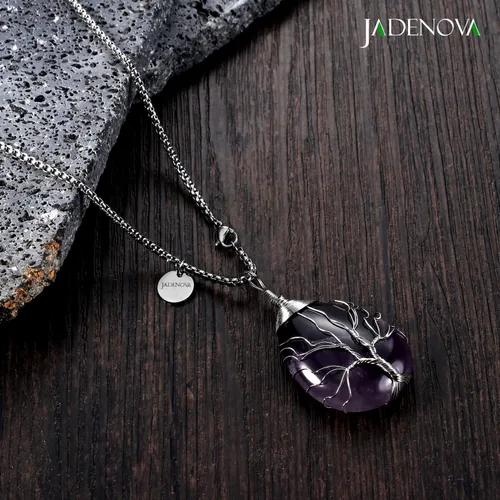Miniatura 6 de JADENOVA Collar de cristal curativo para mujer, colgante de árbol de la familia, árbol genealógico, joyería envuelta en alambre, colgante de lágrima