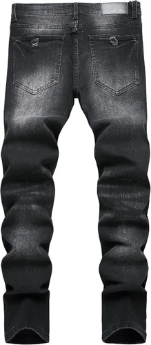 Miniatura 2 de XIMXIMMTIAN Jeans rectos de motociclista para hombre, desgastados, desgastados, ajustados, rectos