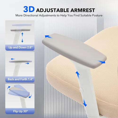 Miniatura 7 de Silla de oficina ergonómica con soporte lumbar ajustable, silla de escritorio de oficina en casa, cómoda silla de juegos de malla con reposabrazos