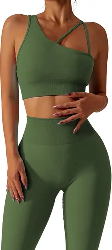 QINSEN Conjuntos de entrenamiento para mujer, camisetas cortas deportivas sin costuras, leggings de cintura alta, trajes de dos piezas